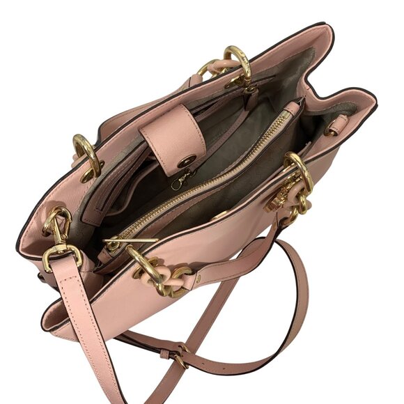 Michael Kors Cynthia Blossom Pink Gold Saffiano Leather Med Satchel Shoulder Bag - Picture 6 of 16